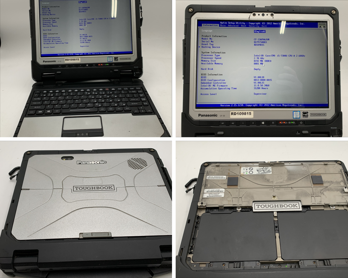 Lot of 177 Panasonic ToughBooks CF-33 Core i5-7th 8GB/16GB RAM No HDD & Adapter