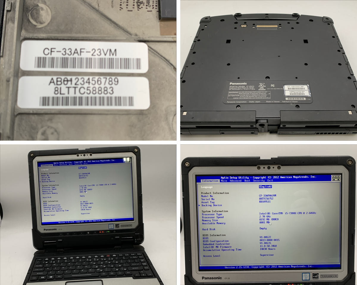Lot of 177 Panasonic ToughBooks CF-33 Core i5-7th 8GB/16GB RAM No HDD & Adapter