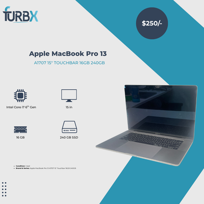 Apple MacBook Pro 13,3 A1707 15" Touchbar 16GB 240GB Intel Core i7 6700H 2.60GHz