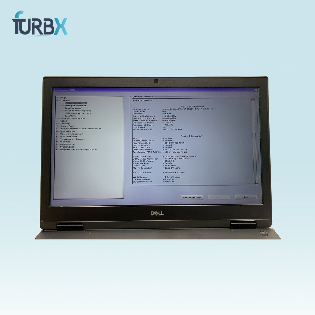 Dell Precision 7530 Core i7-8850H 16GB 256GB SSD Quadro P2000 (Read Description)