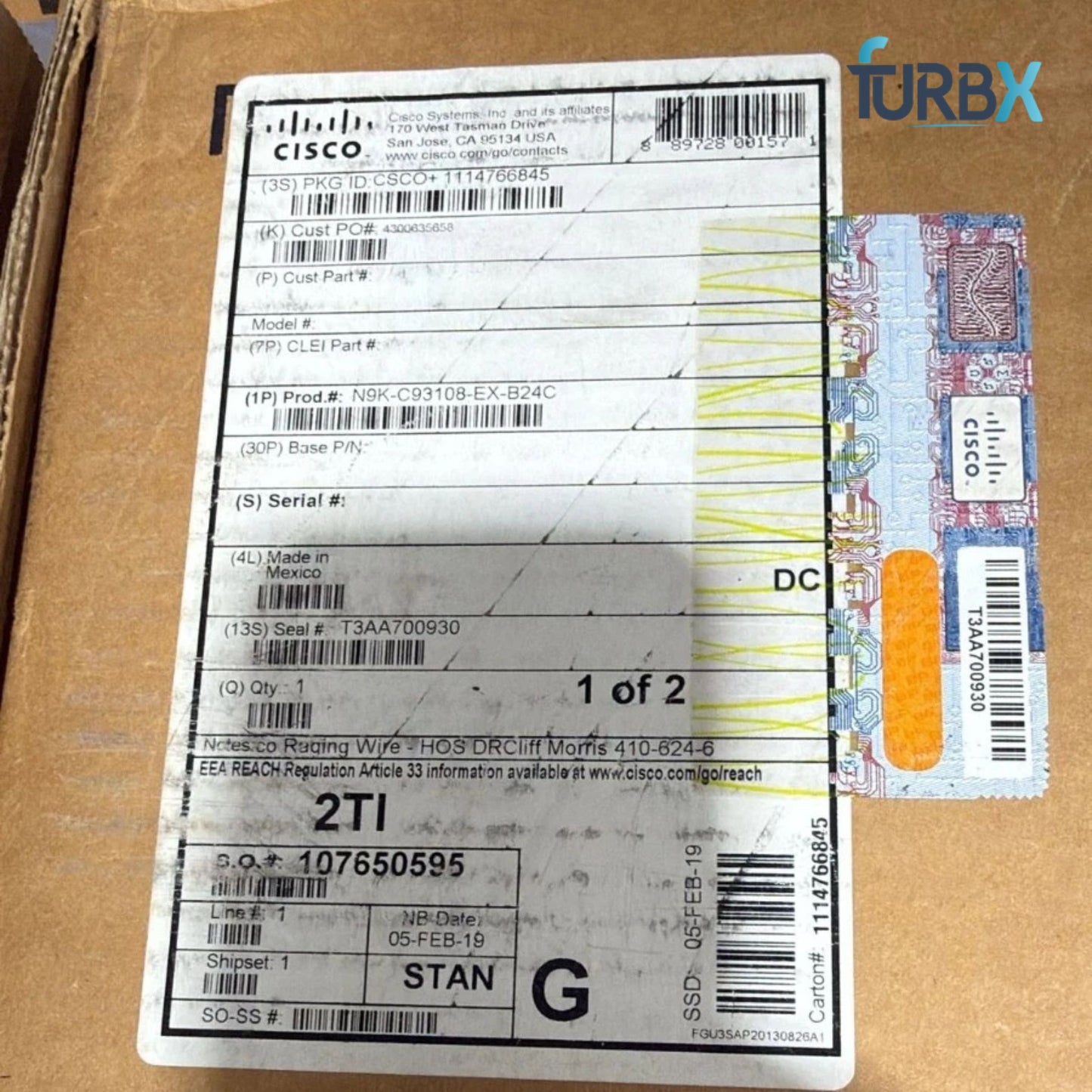 Lot of 2 Cisco Nexus 9000 N9K-C93108TC-EX 48x10G-T/6x100G QSFP28 Switch