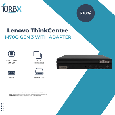 Lenovo ThinkCentre M70q Gen 3 Core i5-12th Gen 16GB RAM 256GB With Adapter