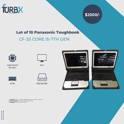 Lot of 10 Panasonic Toughbook CF-33 Core i5-7th Gen | 8GB 256GB SSD (Grade A/B)