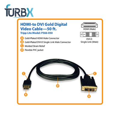 Tripp Lite HDMI to DVI Cable, Digital Monitor Adapter Cable 50-ft. (P566-050)