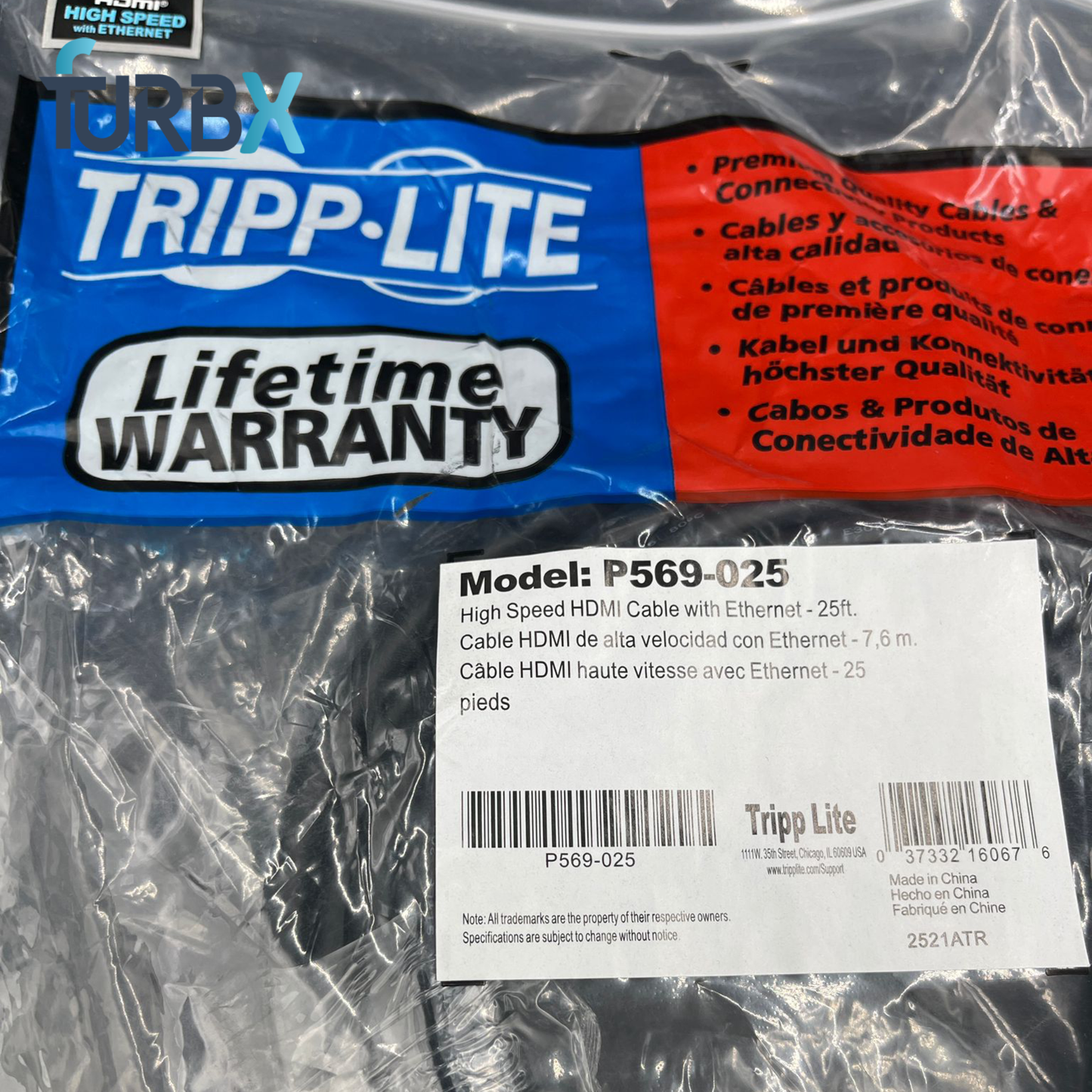 Tripp Lite High Speed HDMI Cable with Ethernet, Ultra HD 4K 25-ft. (P569-025)