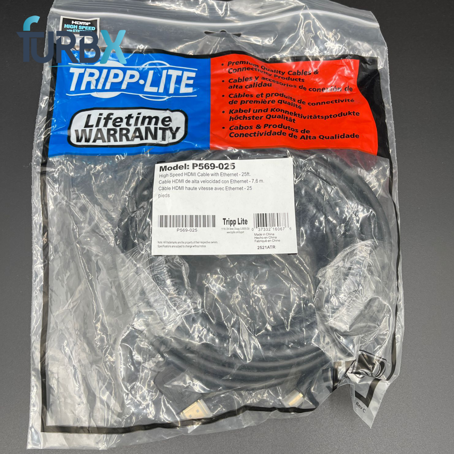 Tripp Lite High Speed HDMI Cable with Ethernet, Ultra HD 4K 25-ft. (P569-025)