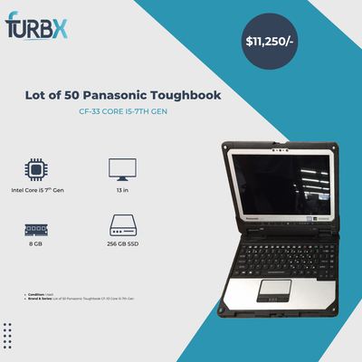 Lot of 50 Panasonic Toughbook CF-33 Core i5-7th Gen | 8GB | 256GB SSD Grade B